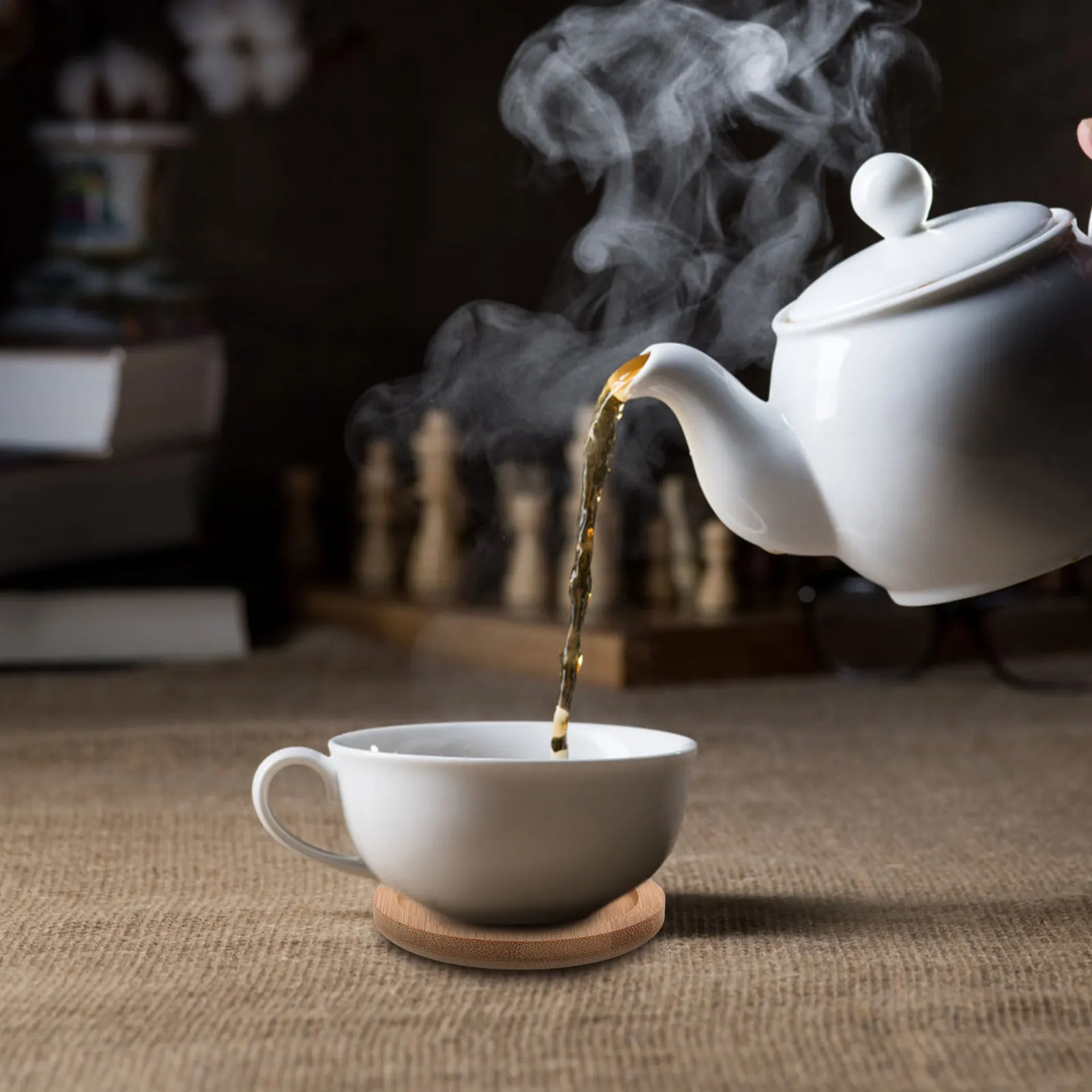 

6Pcs Round Bamboo Cup Coasters Heat Resistant Drink Mats Non-Slip Table Protectors for Coffee Tea Mugs Home Use