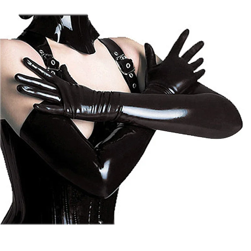 1Pair Adult Sexy Long Latex Gloves Black Ladies Fetish Faux Leather Gloves Clubwear Catsuit Cosplay Long Leather Gloves Sex Toys