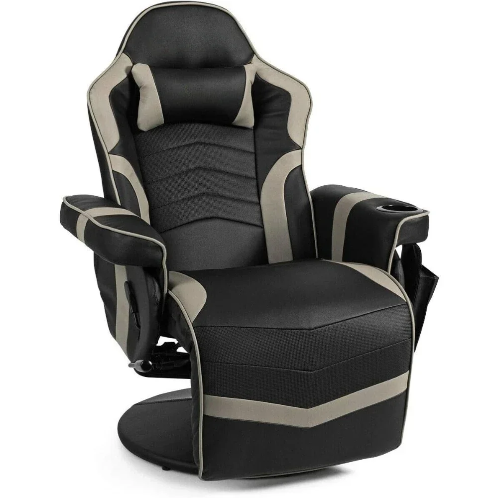 Massage office chair with rotating adjustable high backrest and footstool, with cup holder and side pockets  GM