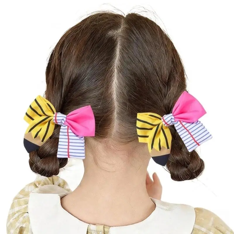 Zurück zur Schule: Haarspangen mit Stift- und Schleifenmotiv, niedliche Haarbänder mit Buchstaben, Haarreifen, Stoff-Haaraccessoires für den täglichen Gebrauch, für Partys und als Haardekoration. – Detail 3
