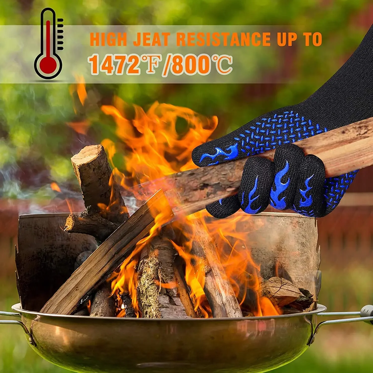 1PC 1472 Degree F Heat Resistant Grilling Glove Silicone Non-Slip Oven Glove Kitchen Glove for Barbecue Cooking Baking Cutting