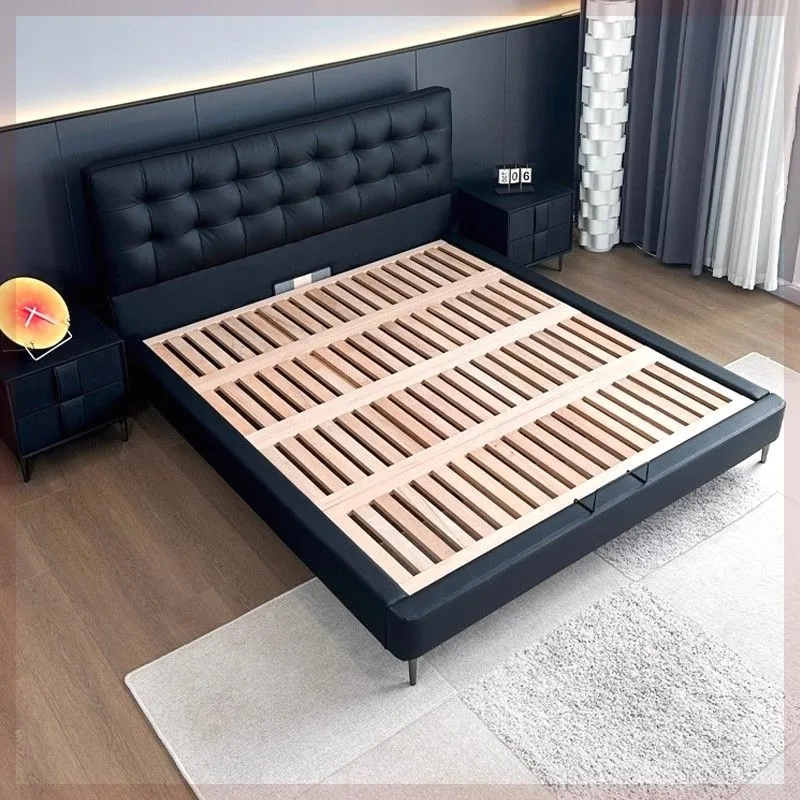 

Минималистичная кожаная кровать для спальни, 1.8 метра, для малогабаритной квартиры, 1.5 метра, односпальная, простая, из мягкой кожи с вафельной текстурой