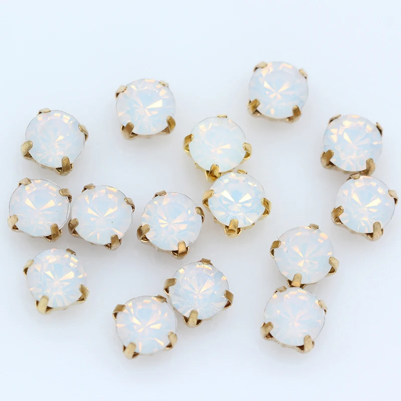 100pc 3mm Sew on Opal crystal  Rhinestone Flatback Diamante Diy Decorative golden Cup Claw 4-holes Sewing Beads craft clothes