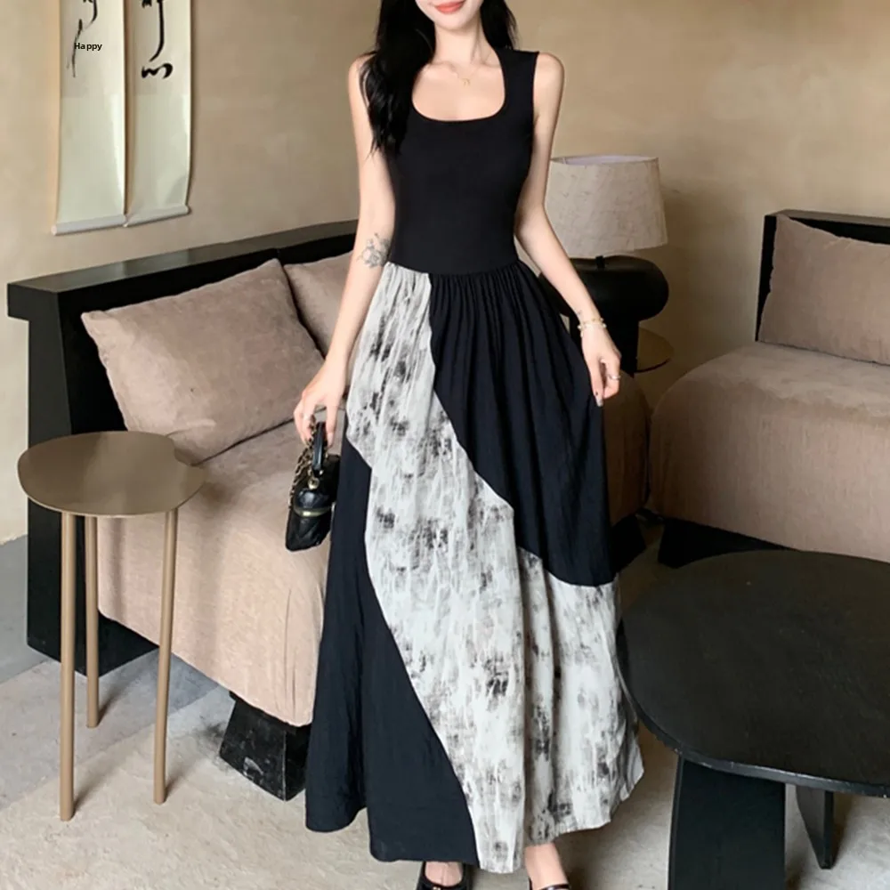 Zomer Dunne Zonwering Vest Dr Tweedelige Set Hoge Taille Print Splitsen Taille-Knijpen ket Lange Rok Koreaanse Sle C...