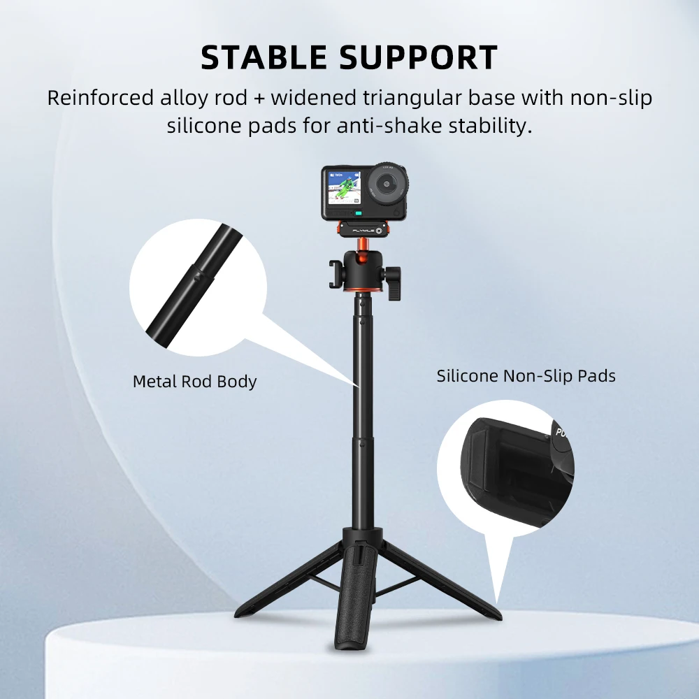 عصا سيلفي ثلاثية القوائم قابلة للتمديد من Flymile مع قاعدة سريعة التحرير لملحقات DJI OSMO Action 6 ومقبض مدونة الفيديو