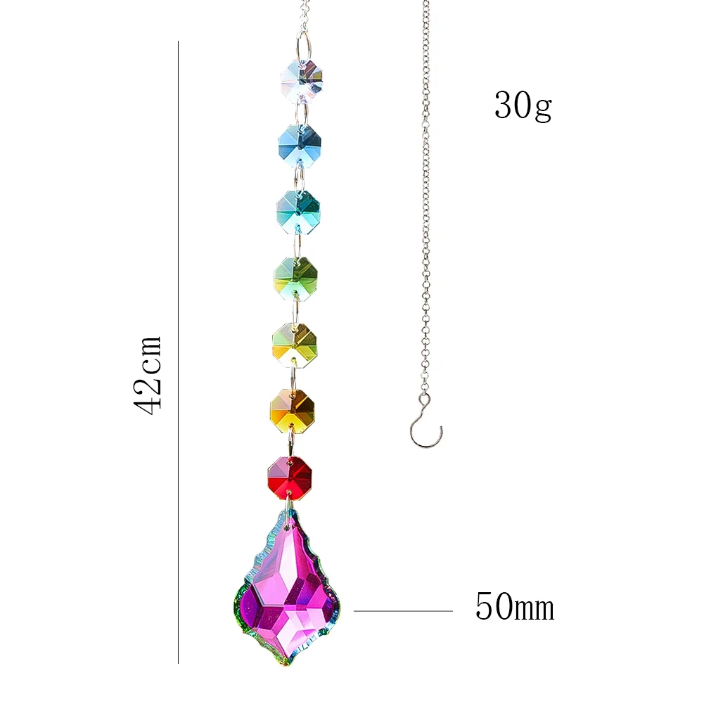 50mm Maple Leaf Crystal Prisms Octagonal Bead Hanging Pendant SunCatcher Chandelier Parts DIY Home Wedding Decor Accessories