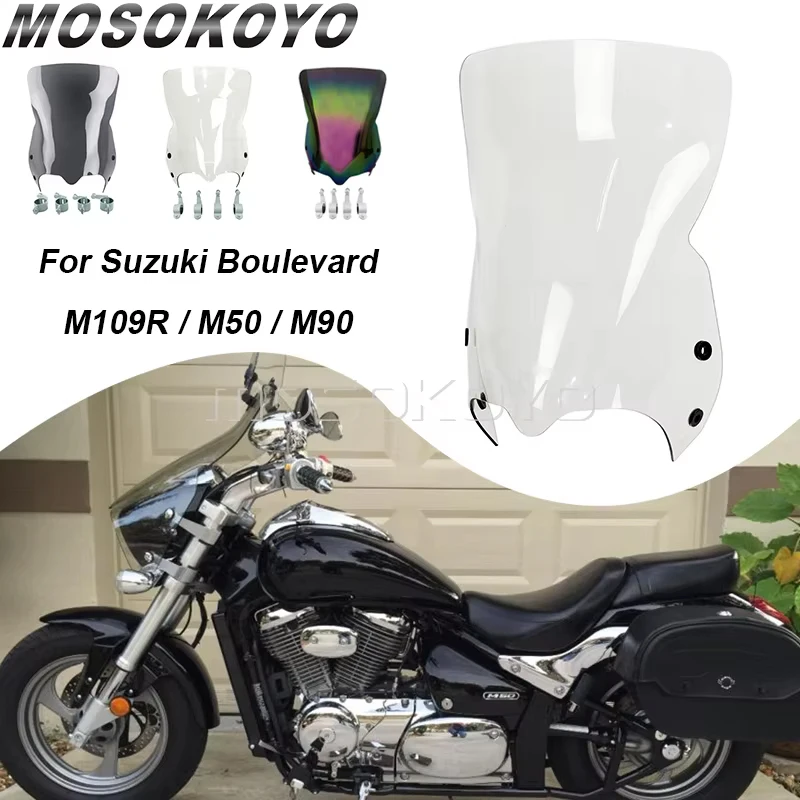 Motorcycle Windshield Wind Screen W/ Mounting Clamp Air Deflector For Suzuki Boulevard M109R Boss Limited M50 M90 M109 R 06-16