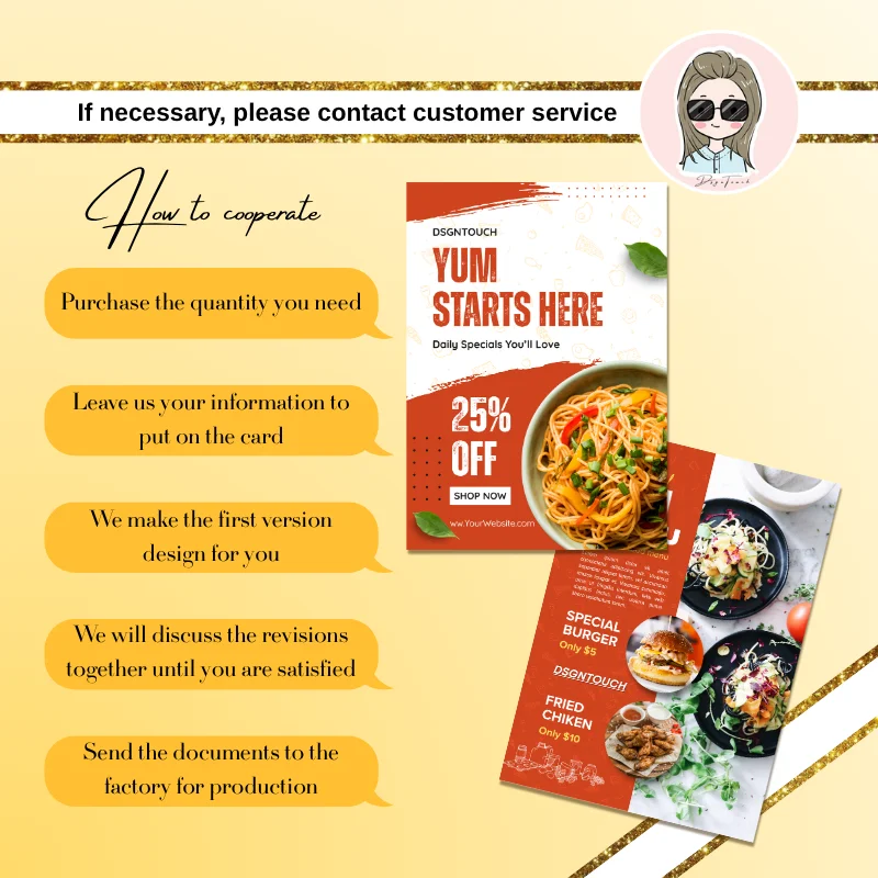 Custom Restaurant Flyer 500 PCS Printing A5 A6 Size Food Menu Flyers 115gsm 180gsm Gloss Matte Lamination Free Design Service