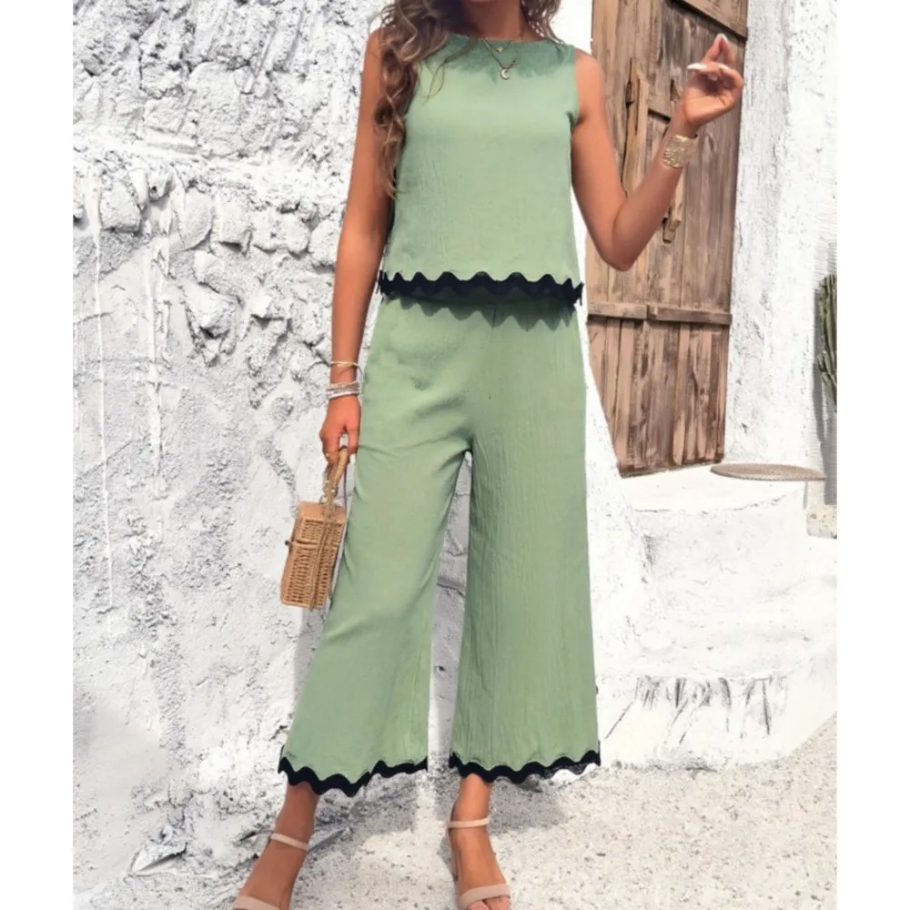 Zomer Groen Shirt Top Broek Dames 2-delige set Mode Casual Pak 2025 Vrouwelijke Elegante Kantoor Zoete Sets Vrouwelijke Straatkleding