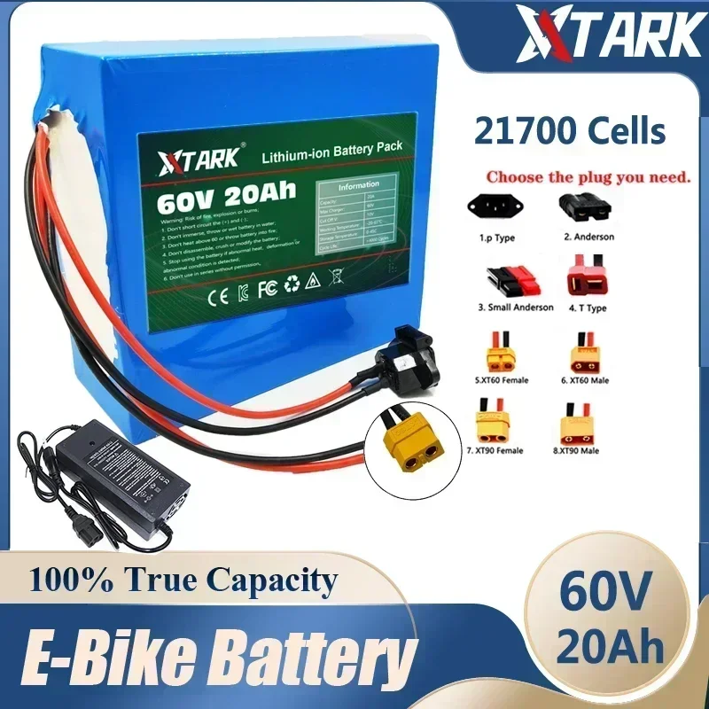 

Original 60V 40Ah 16S4P 21700 Lithium Battery Pack 1000W-3000W 20A BMS T Plug for Electric bicycle Motorcycle scooter battery