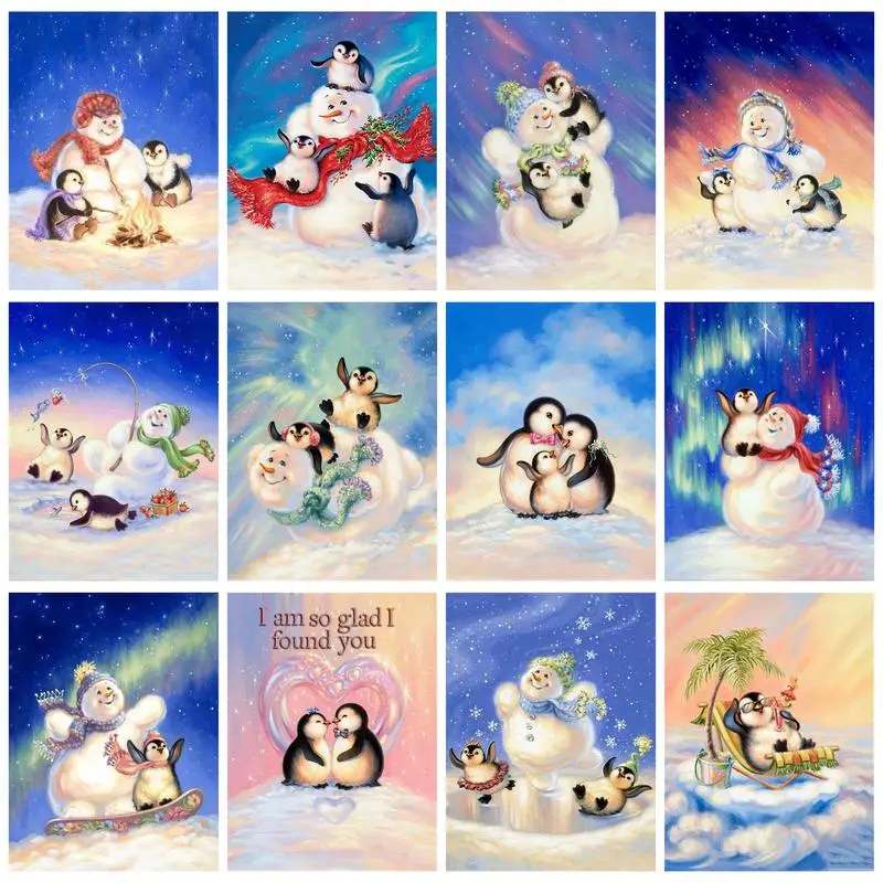 

GATYZTORY Acrylic Painting By Numbers For Handicrafts Penguin And Snowman Drawing On Numbers Wall Decors On Canvas Artwork