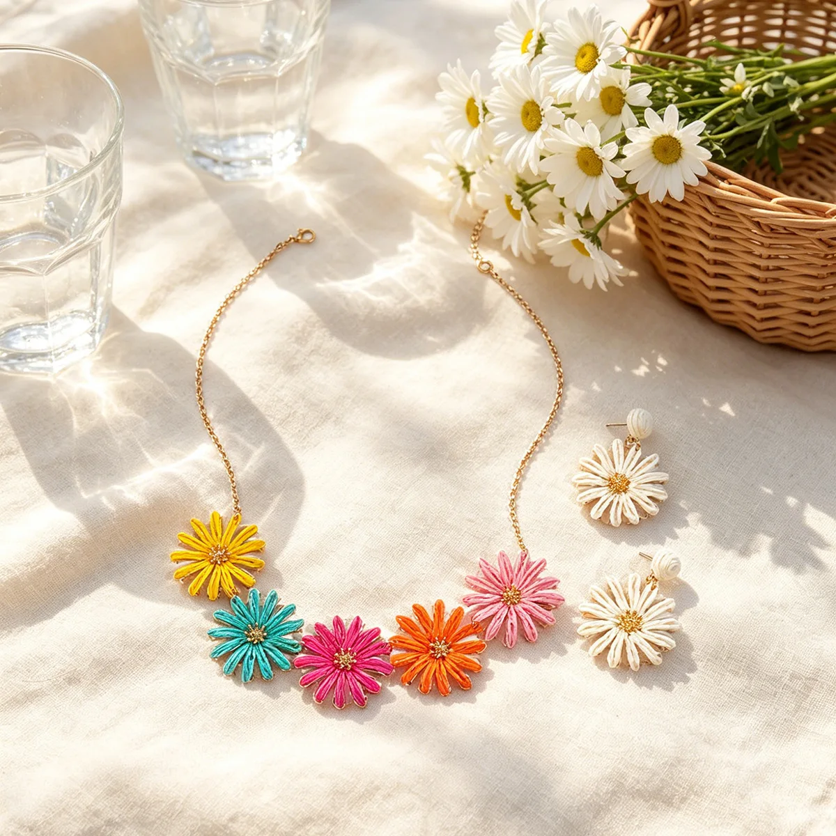 Fashion Daisy Necklace Earrings Set Bohemian Holiday Style Personality Jewelry Female Source