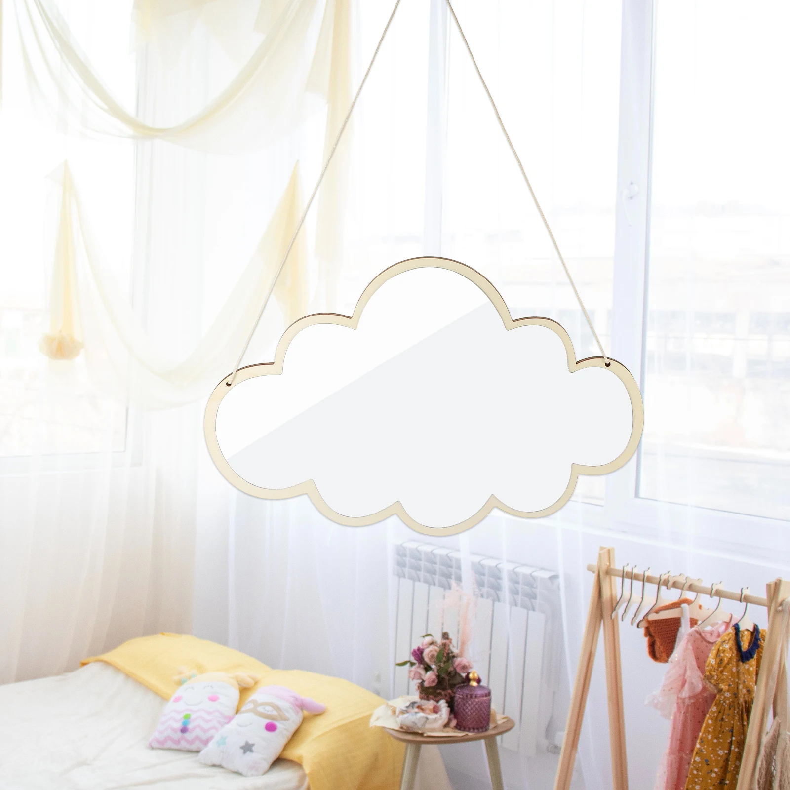 

Decor Mirror Wavy Acrylic Wood Small Wall Mirrors Bedroom Bathroom Hanging Vanity Decor Kids Room
