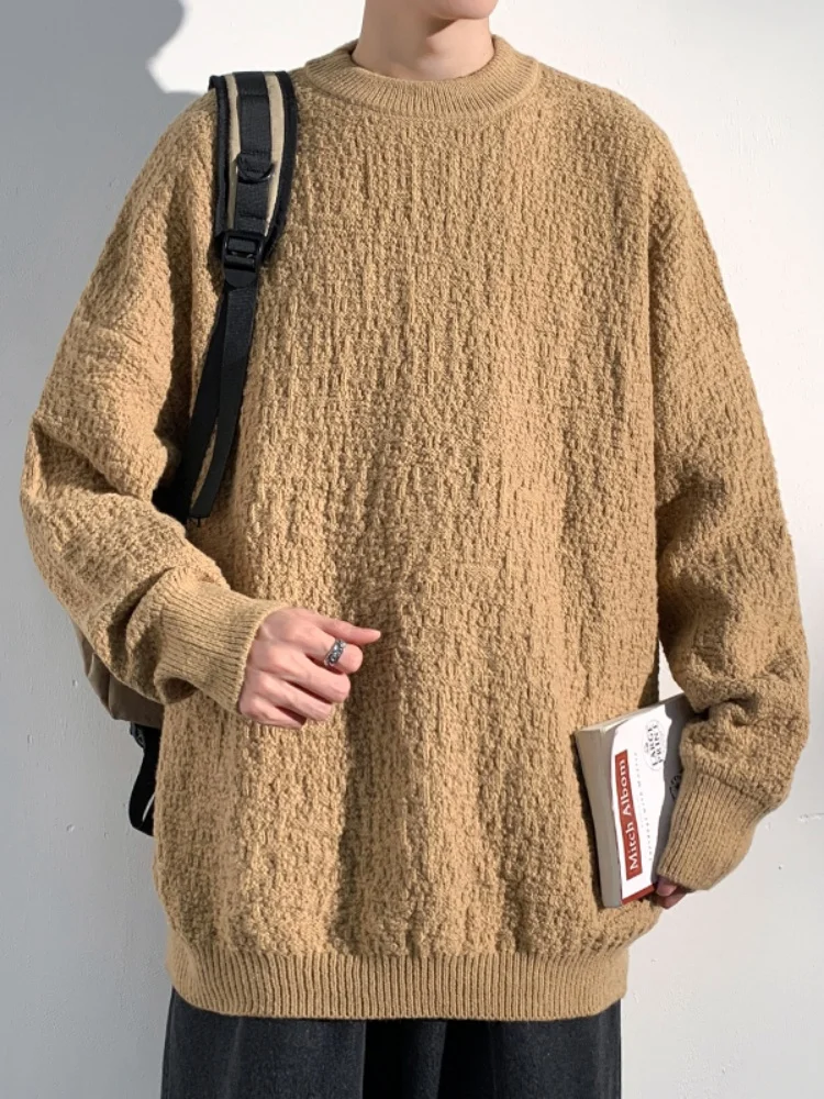 

Мужская трикотажная футболка с круглым вырезом, осенне-зимняя, с текстурной поверхностью, базового цвета, с узором, комфортная посадка, повседневная, с длинным рукавом