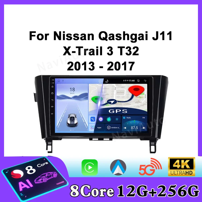 For Nissan Qashqai J11 X-Trail T32 2013-2017 Car Radio Android Automotive Multimedia Player GPS Navigation Carplay Auto Stereo