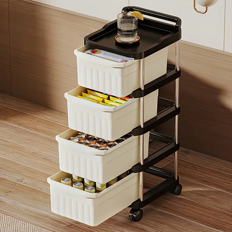 Wheeled Stackable Plastic Storage Cabinet Mobile Rolling Trolley For Bedroom Living Room Office