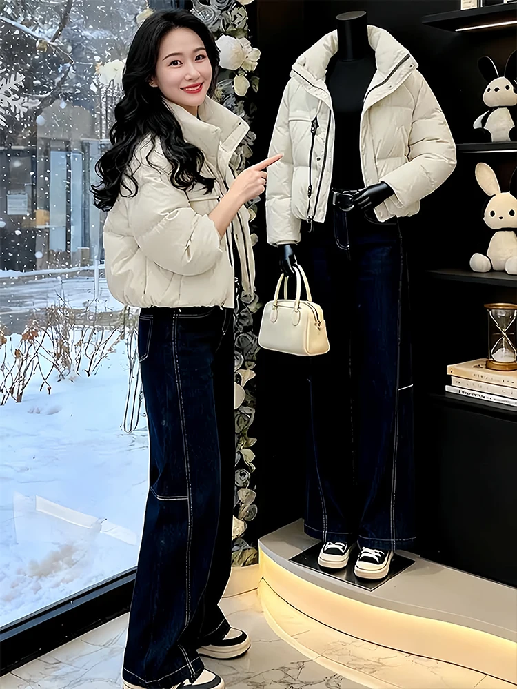 트렌디한 패딩 재킷 여성용 루즈핏 따뜻한 면 다운 코트 한국 스타일 출퇴근용 지퍼 순색 겨울 신상품...