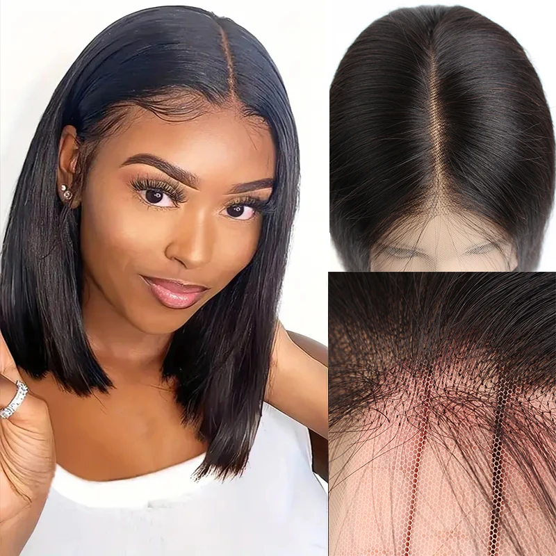 

Natural Black Bob Straight Wig Human Hair 13x1 Transparent Lace Front Short Bob Wigs Human Hair 13*1 Middle Part Bob Wig 180%