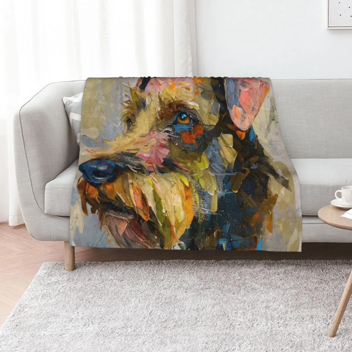 Abstract Airedale Terrier Head Digital Oil Painting - Colorful Dog Art - Unique Gift for Dog Lovers Throw Blanket