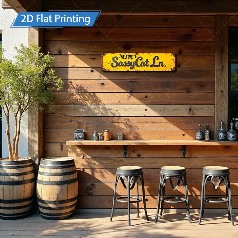 1 قطعة علامة معدنية ، 4x16 بوصة علامة معدنية ريفية "مرحبًا بكم في SassyCat Ln" ديكور مزرعة عتيق