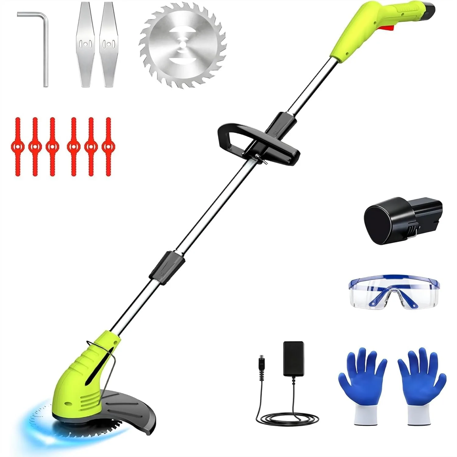 

Cordless Weed Trimmer with 12V 2.0Ah Battery, Fast Charger and 3 Cutting Blades for Garden Yard Weeding