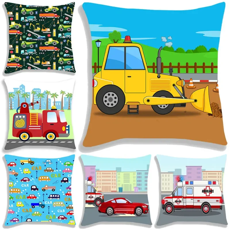 Fire truck/Car /Excavator/Ambulance Print Pillow Cover Sofa/Bedroom Cushion Cover 45*45cm Pillow Case Home Decor Pillowcase Boys