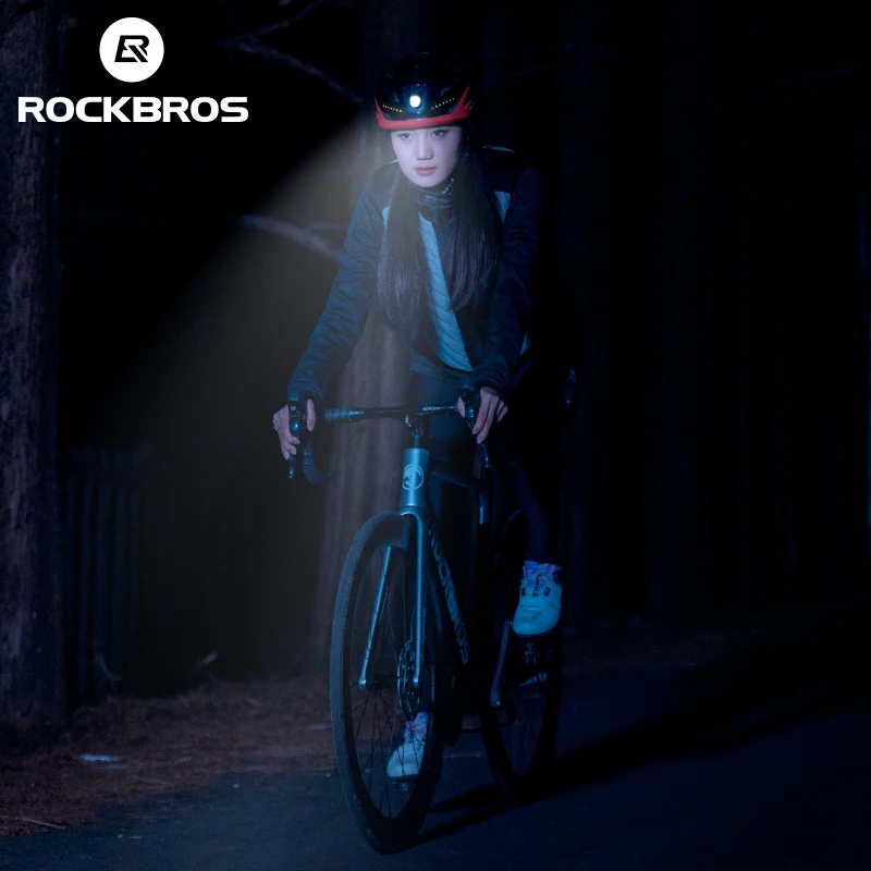 ROCKBROS Bicycle Light Helmet Type-C Rechargeable Front + Rear Light Warning Bike Helmet Head Safety MTB Road Cycling Helmet