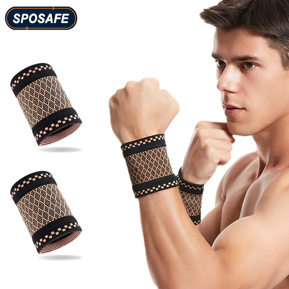 

1Pair Copper Wrist Compression Sleeves, Breathable Wrist Compression Support for Women Men Workout, Carpal Tunnel, Wrist Brace