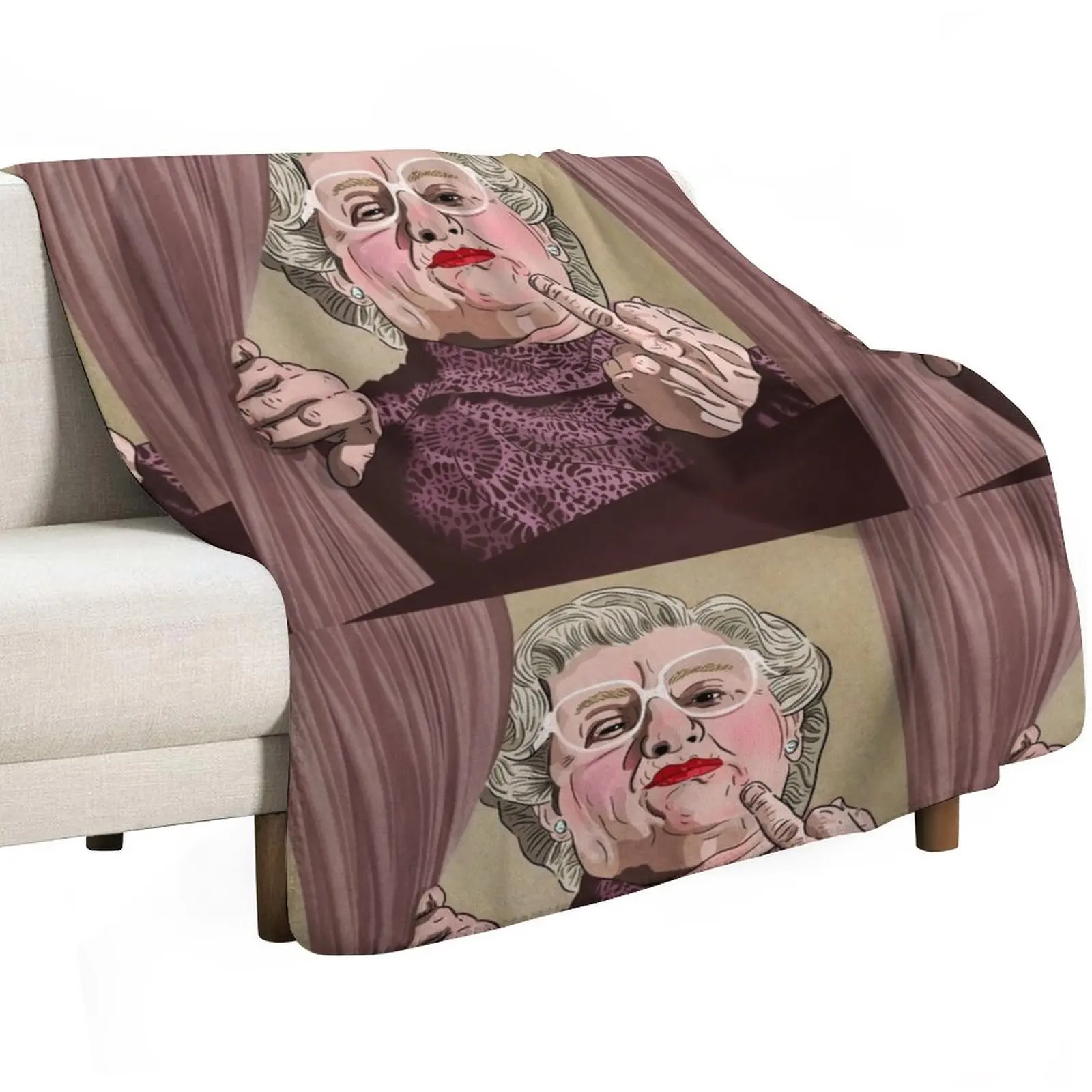 Mrs Doubtfire middle finger - Illustration - Robin Williams - Film Throw Blanket Fade Resistant Durable Throw Blanket
