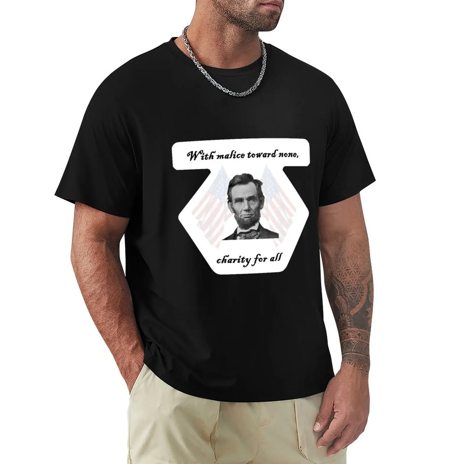 Lincoln – T-shirt léger décontracté d'été « Malice Toward None, Charity For All »