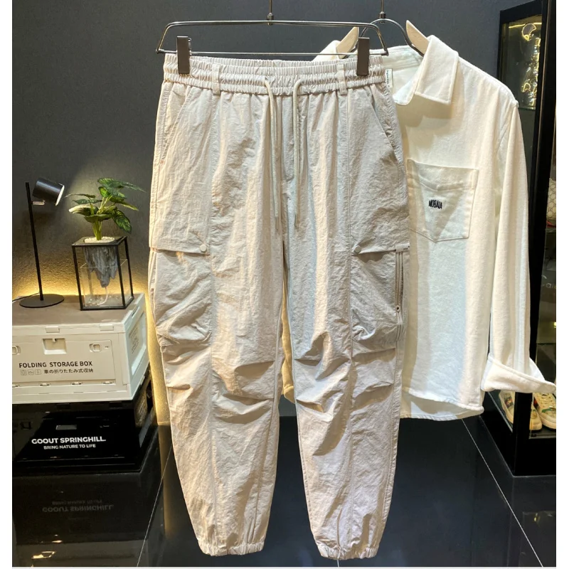 

2025Summer Ultra-Thin Silk Trendy Sports Pants Men Quick-Dry Loose Cool Casual Cargo Harem Long Pants