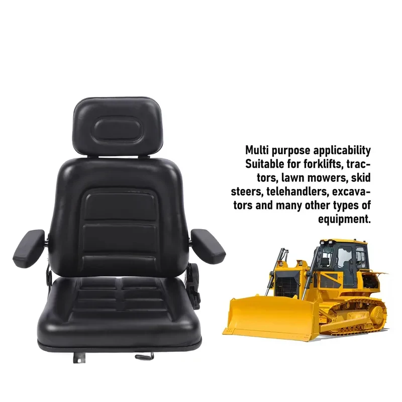 Forklift Black Wear Resnt Lawn Seat Ergonomic with Adjustment and Slide Rail for Excavator Loader Tractor Mower