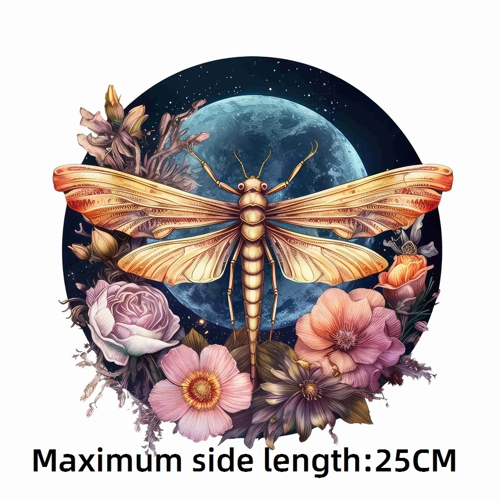 New 25cm Colorful Flower Dragonfly Iron-On Transfers Sticker For T-Shirts DIY Washable Heat Transfer Patch For Clothes Stickers