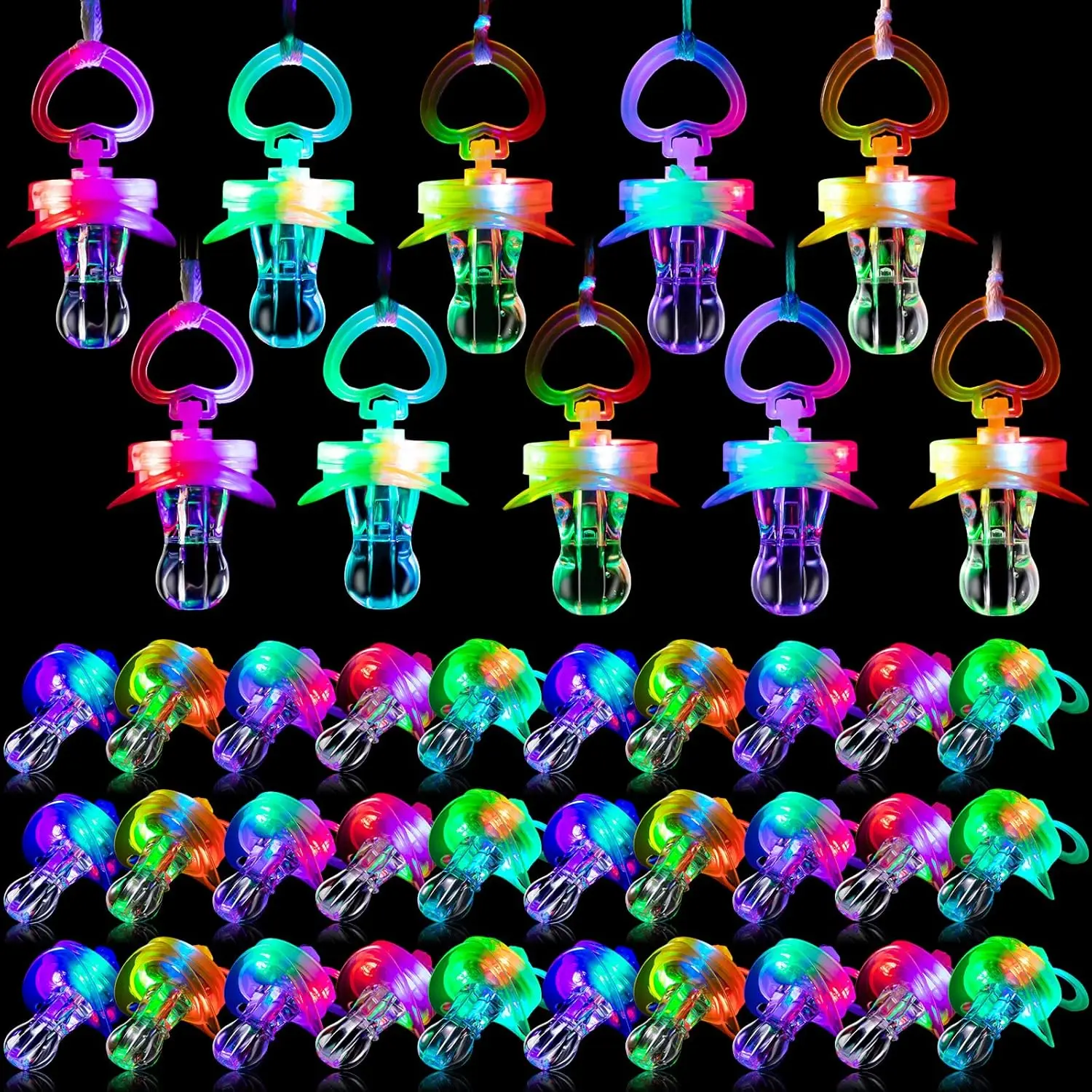 10/30pcs LED Light Up Pacifier Necklace Flashing Pacifier Whistle Glow in The Dark for Halloween Christmas KTV Concert Birthday