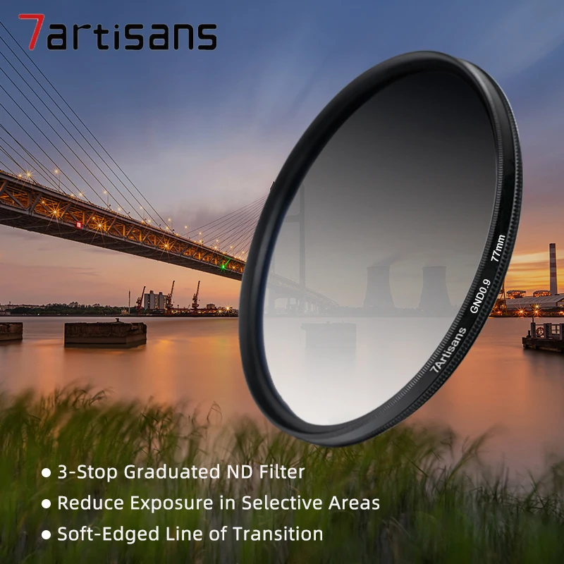 

7artisans Soft GND Lens Filter 3 Stop (GND0.9) Graduated Neutral Density Filter with 18 Multi-Layer Coatings 46mm-82mm