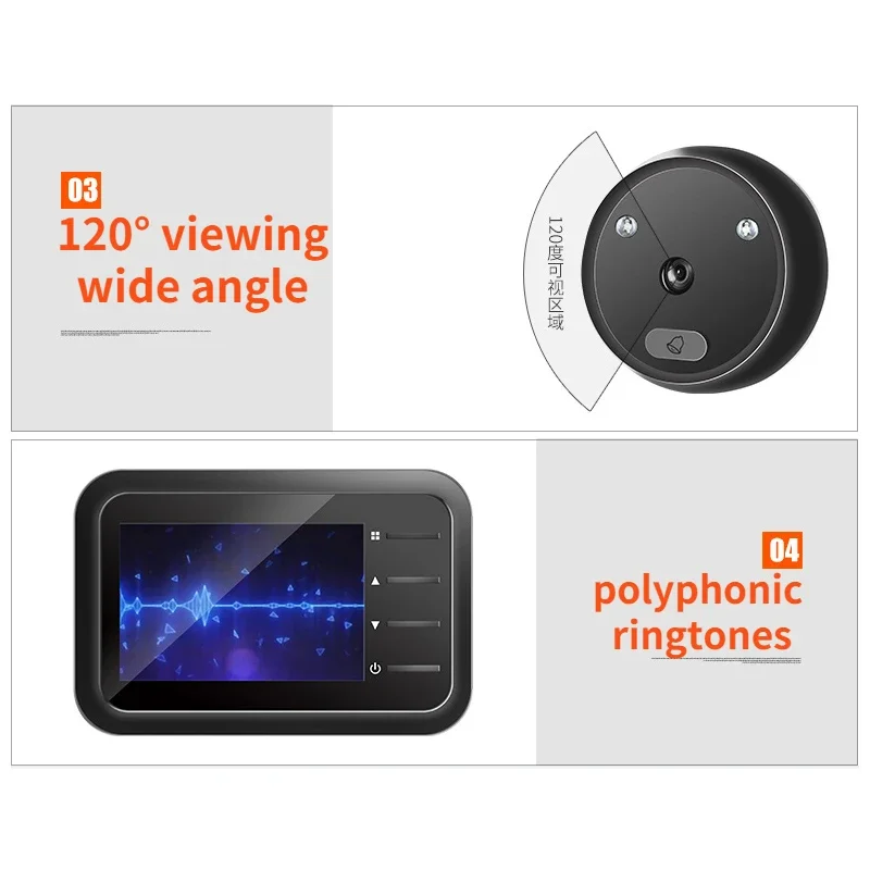 Video Peephole Doorbell Camera Video-eye Auto Record Electronic Ring Night View Digital Door Viewer Entry Home Security