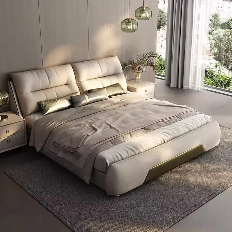 Modern Aesthetic Couple Bed Wood Multifonction Queen Size Bedroom Bed Lounge Luxury Cama De Matrimonio Nordic Furniture