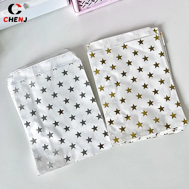 10 Pcs Ins Style Simple Silver High Grade Star Hot Silver Paper Bag Gift Packaging Bag Card Packaging Materials