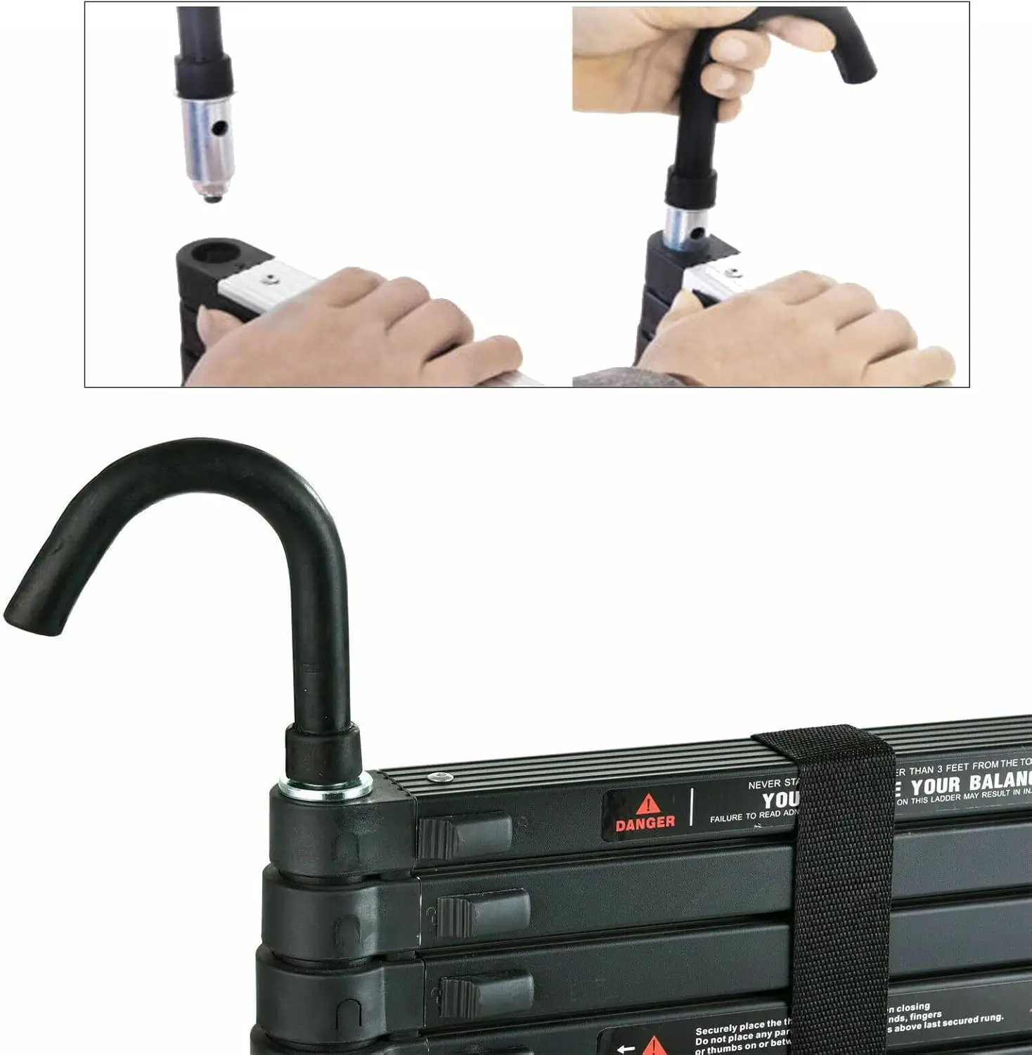 알루미늄 텔레스코핑 사다리 - 10.5피트, 분리 가능한 지붕 고리 2개, 경량, 다목적, 최대 330파운드 용량