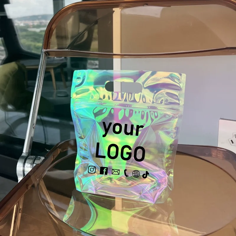 Bolsa de embalaje de té de la leche de color arcoíris, embalaje de plástico, bolso transparente desechable para llevar café, logotipo personalizado del nombre de la tienda