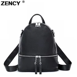 ZENCY Silber Meatal Hardware 100 % echtes Rindsleder Damen Rucksack Lady Girl Erste Schicht Rindsleder Büchertasche Stil Rucksack Geldbörse