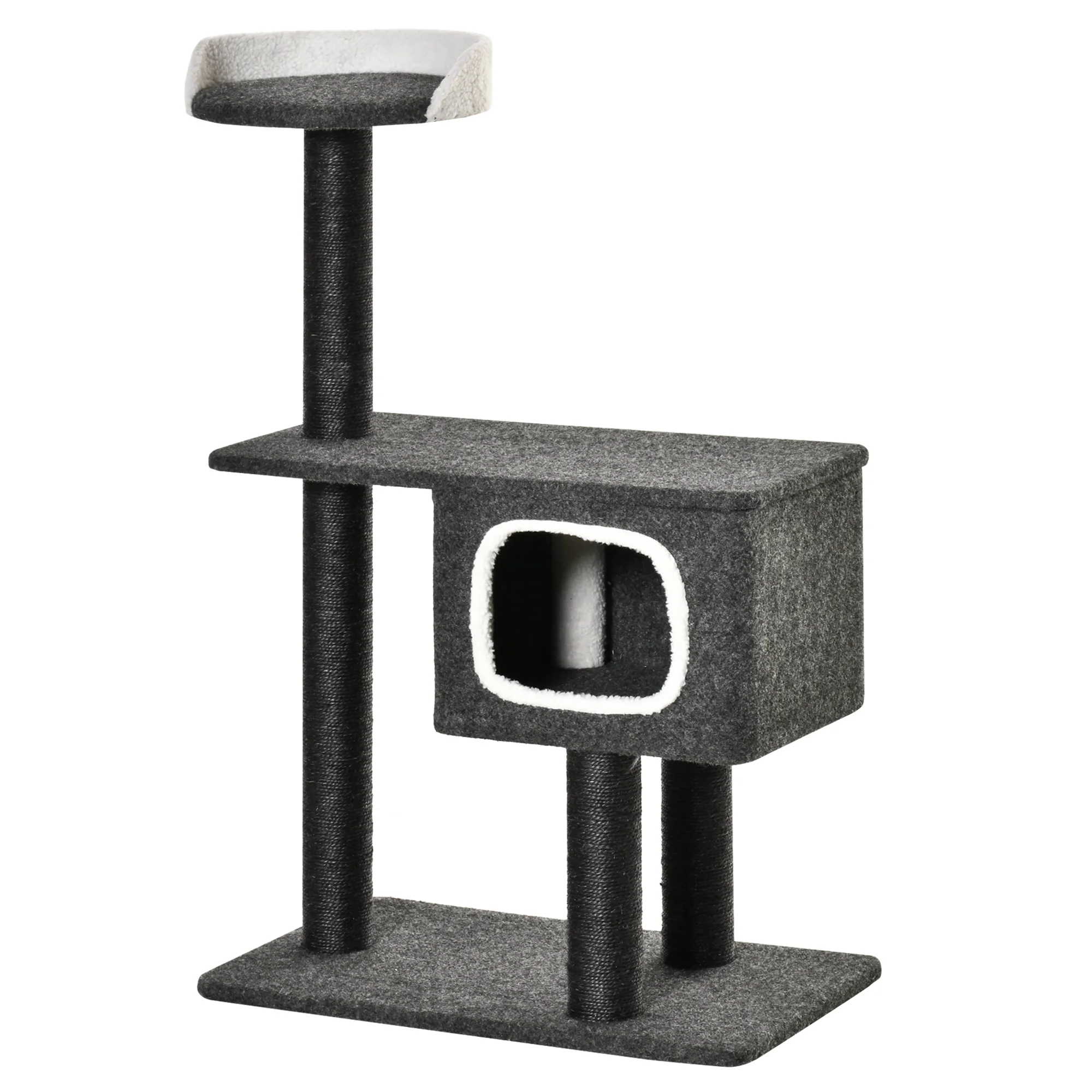 PawHut Cat Tree Tower Climber Cat with Multi Platforms Cave and Poles Natural Sisal Scratch Activity Center 70x41x112 cm Dark Gray