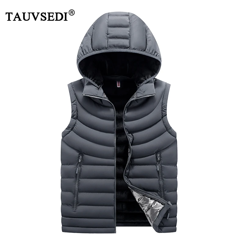 

Autumn Winter Men Casual Hooded Sleeveless Vest Jackets Coat Man Solid Waistcoat Padded Vest Male Overcoat Outwear Cardigan Vest