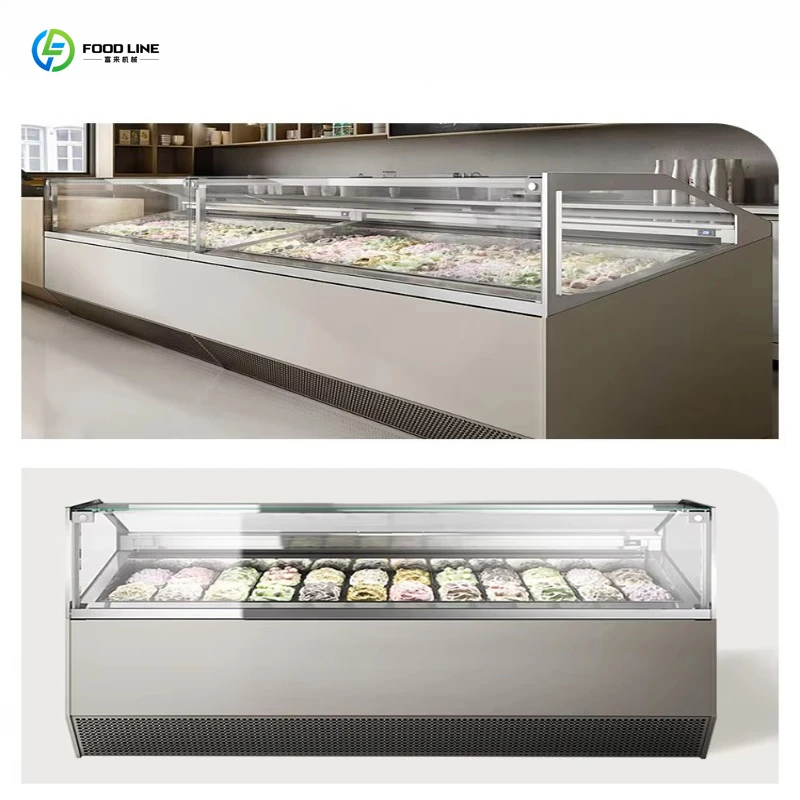 New Design Commercial Gelato Display Cabinets Freezer Display Case Customized Showcase Durable Structure Commercial Use