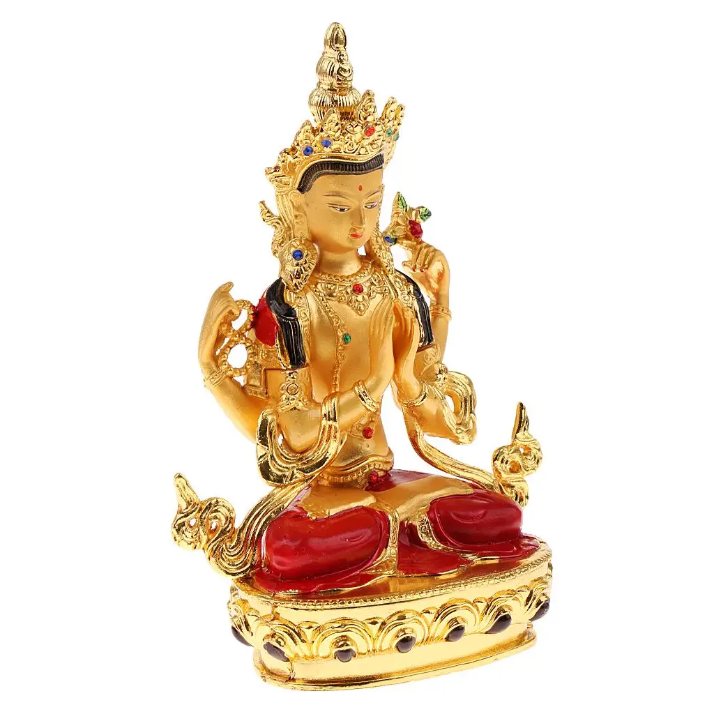 Avalokitesvara Statue Tibetan Small Gilded Statue Bodhisattva 14.5cm Holy