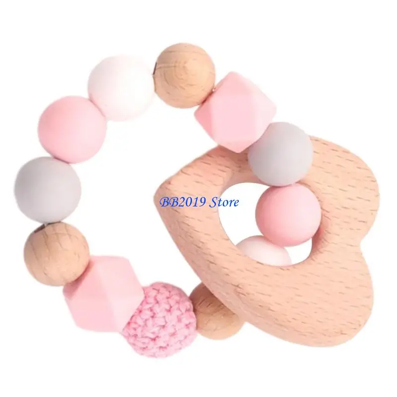 Q0KB لعبة سوار التسنين على شكل طائر/فيل/قلب للأطفال، عضاضة استرضاء للأطفال