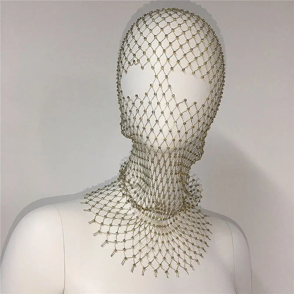 Mesh Hollow Out Mask Turban Hat Hair Snood Net Zircon Diamond Headwrap Crystal Head Mask Rhinestone Mesh Veil Fishnet Headhood