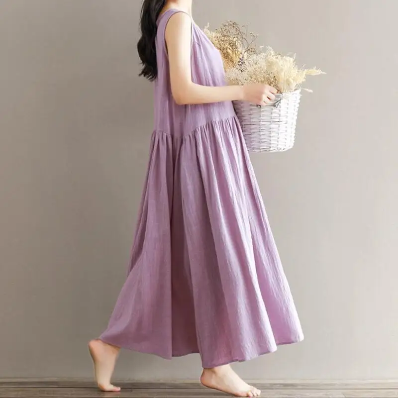 2025 الصيف الخريف طويل ماكسي القطن فساتين كتان الخامس الرقبة سترة فستان فضفاض Vestidos حجم كبير المرأة فستان أنيق عتيق غير رسمي