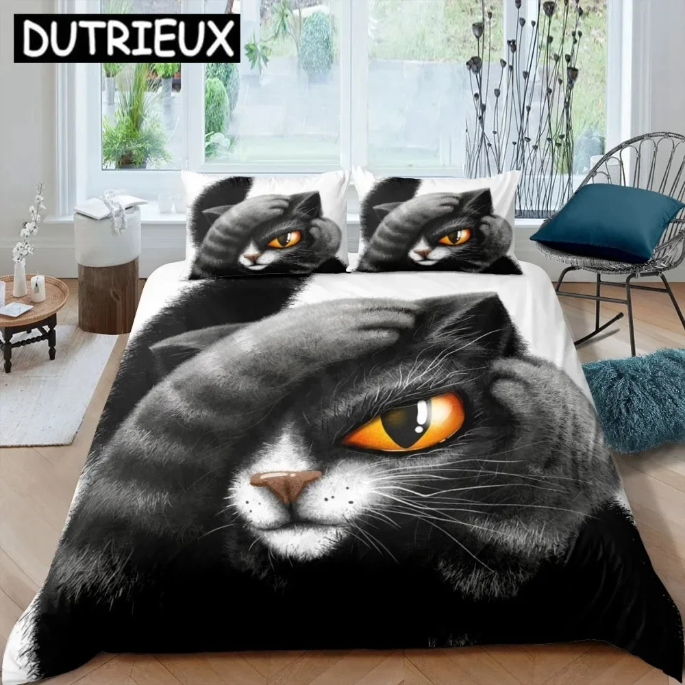 Cartoon Funny Cute Cat Duvet Cover Set 3D Polyester Pillowcases Quilt Cover Home Decor Gift Twin King Queen Bedding Set