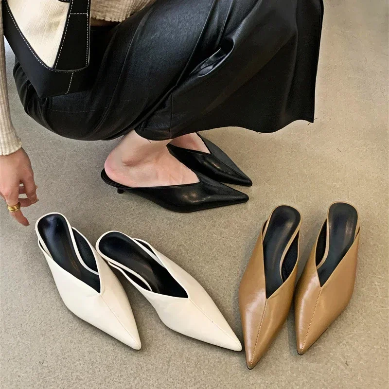 

Comemore Fashion Pointed Toe Mules Slippers Women Low Heel Slingback Sandals Ladies Elegant Dress Slides Comfort Pumps Women